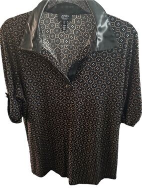 Jones New York Black Geometric pleather collar Top